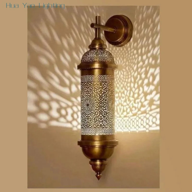 Asia Arabian Style Cafe Restaurant Church Hotel Villa Courtyard Club Hallway Hollow Solder All Copper Wall Lamps
