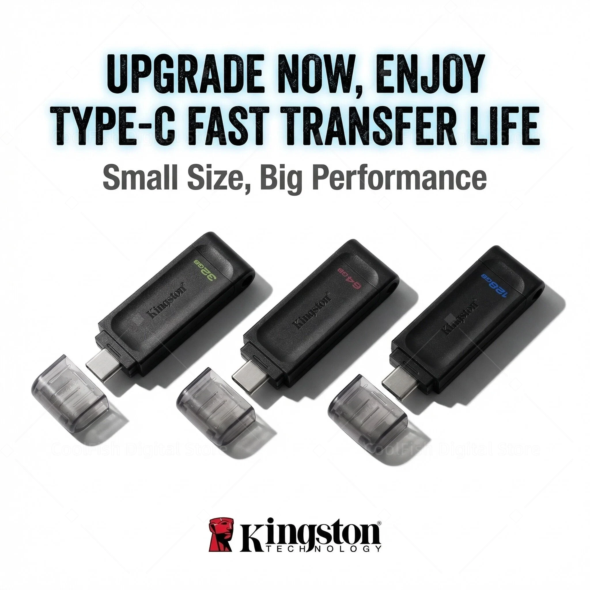 Unidad Flash USB-C KINGSTON DT70 de 32/64/128 GB, 130 MB/s, Garantía de 5 Años para Dispositivos Tipo C