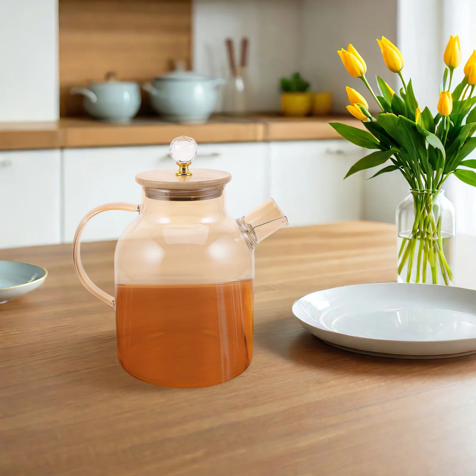 

1.8L Glass Cold Water Pitcher Clear Juice Jug With Lid Leakproof Beverage Dispenser For Iced Tea Coffee Milk - Portable Water