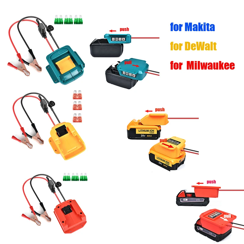 Imagem -02 - Adaptador de Bateria para Makita Milwaukee Dewalt 18v 20v Battery Jump Starter Cabo de Reforço Automotivo Faça Você Mesmo Cabos