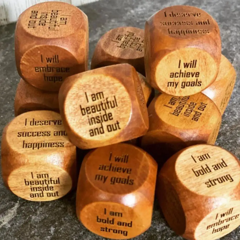 Positive Affirmation Dice Wooden Mindfulness Dice with Affirmative Statements Portable Affirmation Dice Inspirational Gifts for