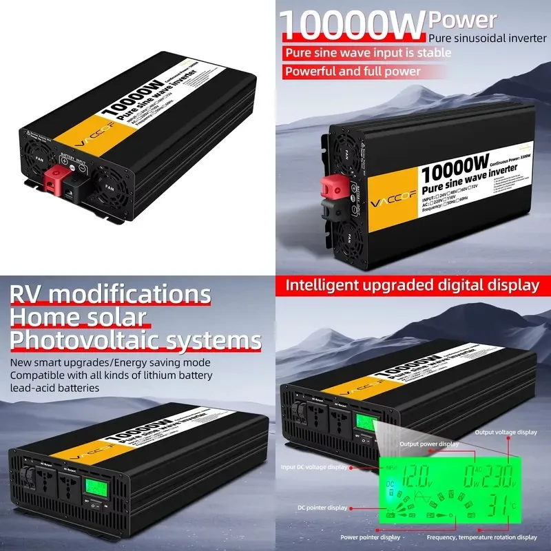 Pure Sine Wave Inverter 2000W 3000W 4000W 5000W 10KW DC 12V 24V to AC 110V 220V 50Hz 60Hz for Car Solar RV Home