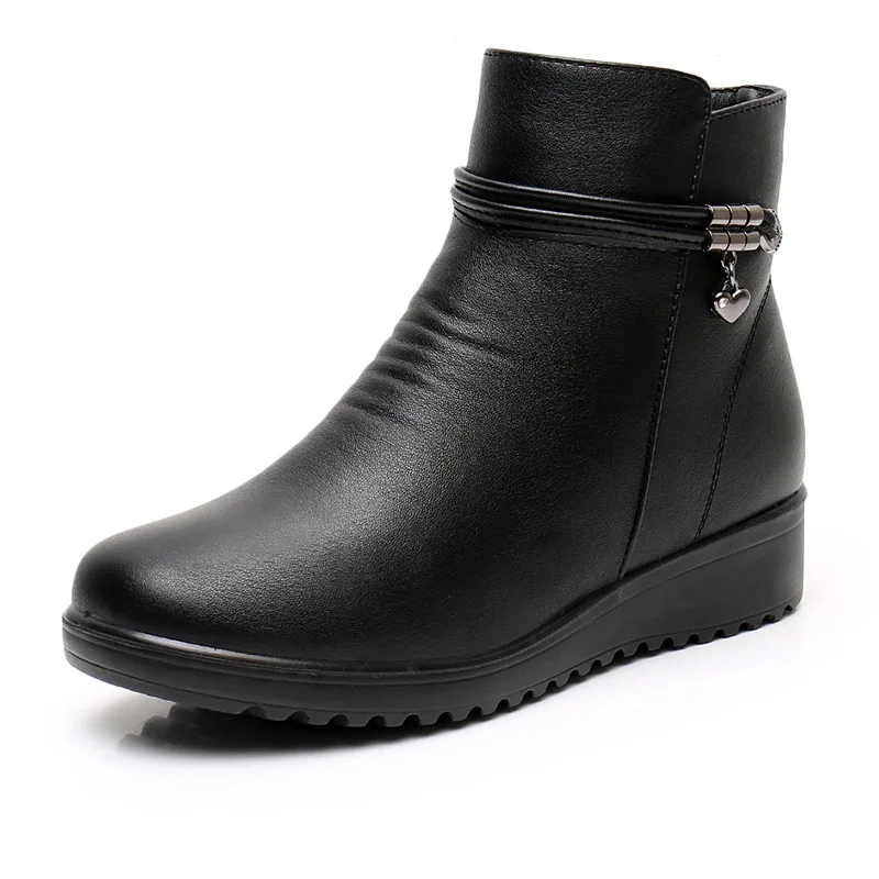 Winter Shoes Women Snow Boots Pure Black Warm Plush for Cold Winter Ladies Ankle Boots Thick Sole 3cm Plus Size 42 D720