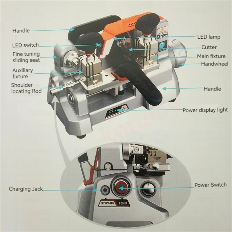 XC-009 Manual Horizontal Key Machine Built-in Battery Portable Single-Sided And Double-sided Flat Milling Tooth Opening Tool