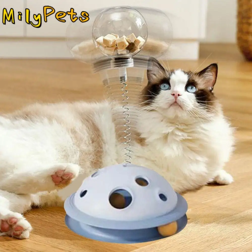 

Plastic Cat Leaking Food Ball Detachable with Spring Rod Cat Turntable Toy Interactive Cat Toy Food Dispenser Self-entertainment
