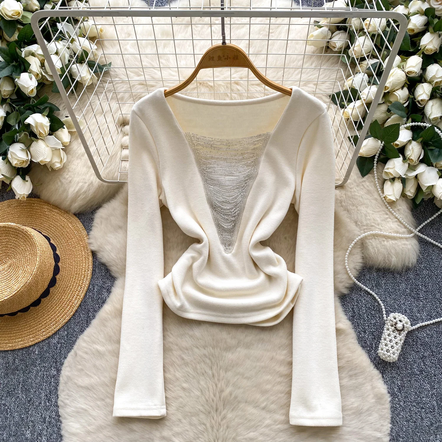 

Elegant Basics Knit pleated Long Sleeves Vintage Top Casual Office Lady High Street Autumn Women Blouse