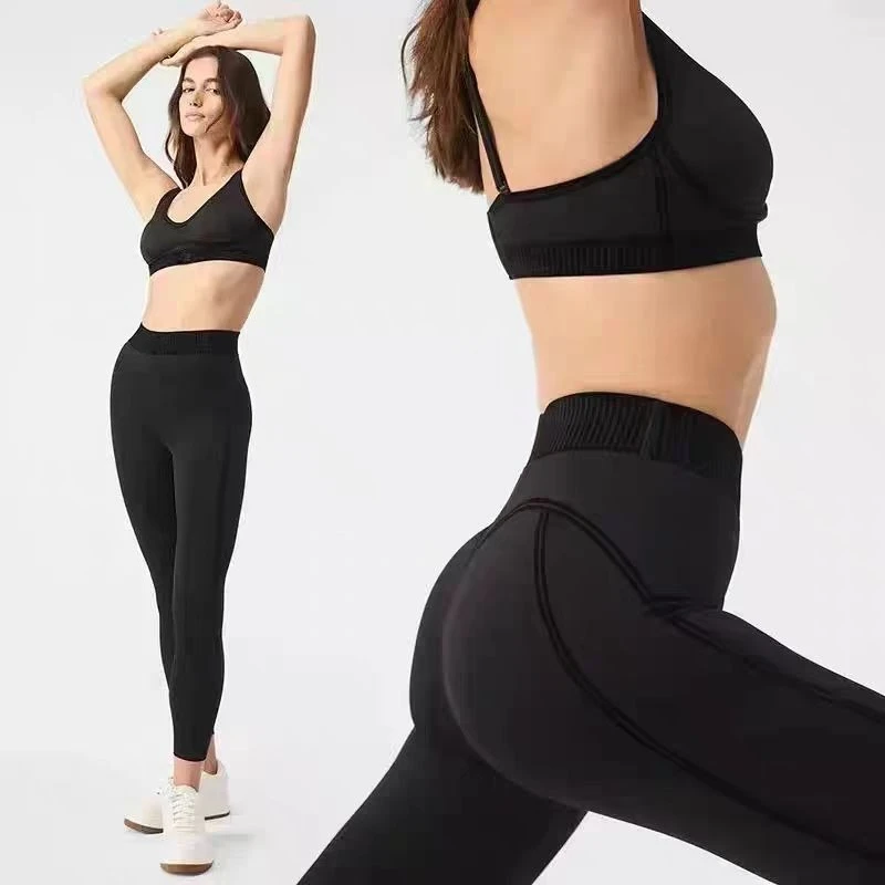 

LO Seamless Gym Leggings Ladies Yoga Sets Comfortable Sexy Bra Top High-Waist 7/8 Line Up Pants Sweatpants Women Fitness Clothes