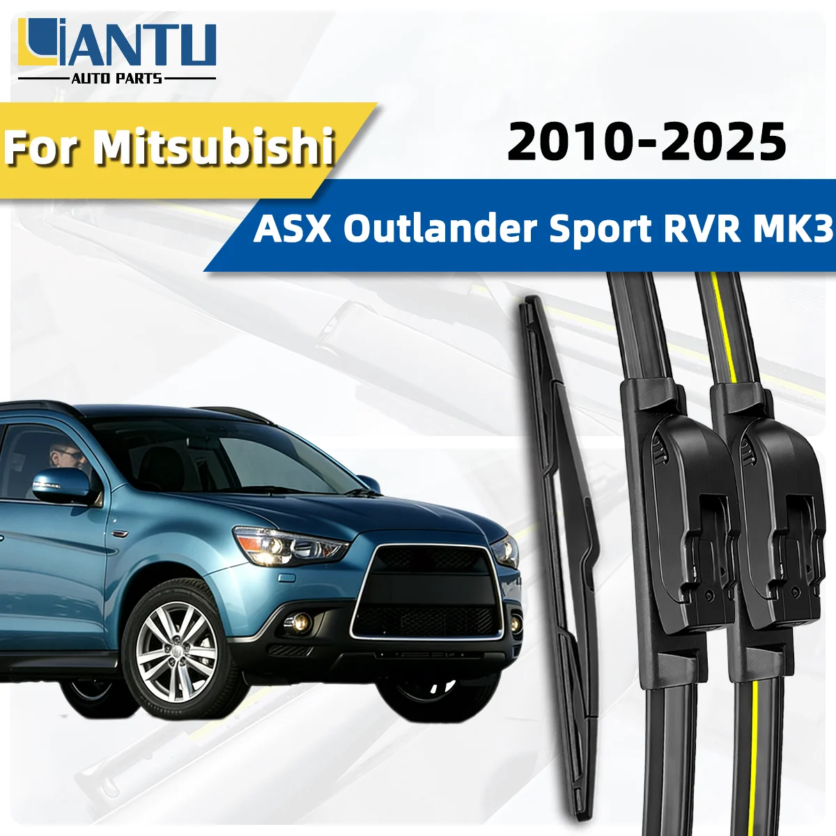 3-teiliges Scheibenwischer-Set für vorne und hinten, passend für Mitsubishi ASX Outlander Sport RVR MK3 2010-2025, geräuscharme Scheibenwischer, Autozubehör