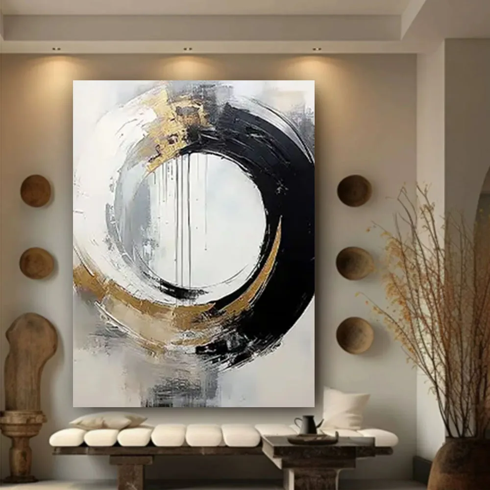 

Hand-Painted Modern Oil Painting Gold Foil Abstract Texture Canvas Paintings Light Luxury Home Living Room Decoration Wall Art