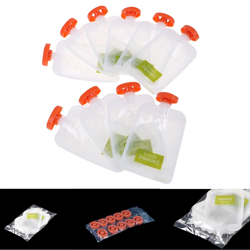 10PCS Resealable Fresh Squeezed Pouches Baby Weaning Food Puree Reusable Squeeze