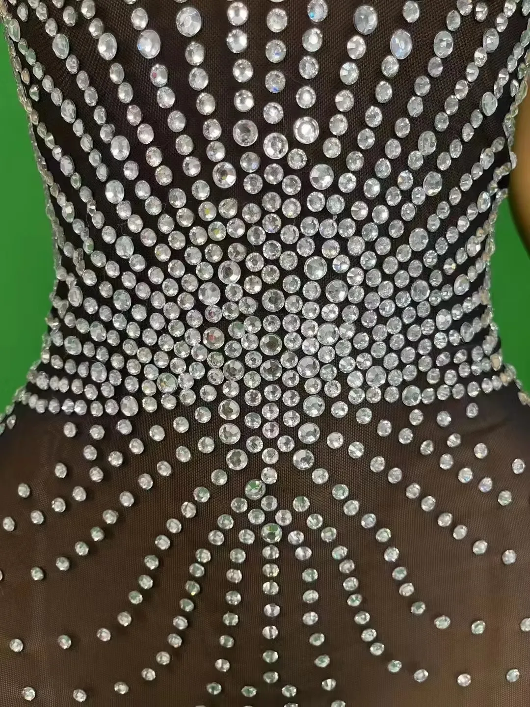 Fringe Sling Short Dress Sexy Transparent Black Mesh Rhinestones for Women Birthday Party Club Rave Outfit Singer Stage Costume