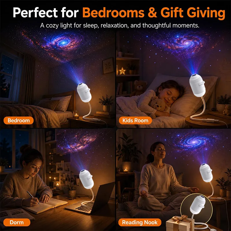 New Intelligent Holographic Night Light Projector Plug Play Hd Star Projector 360° Adjustable Galaxy Ocean Lamp Bedroom Ceiling
