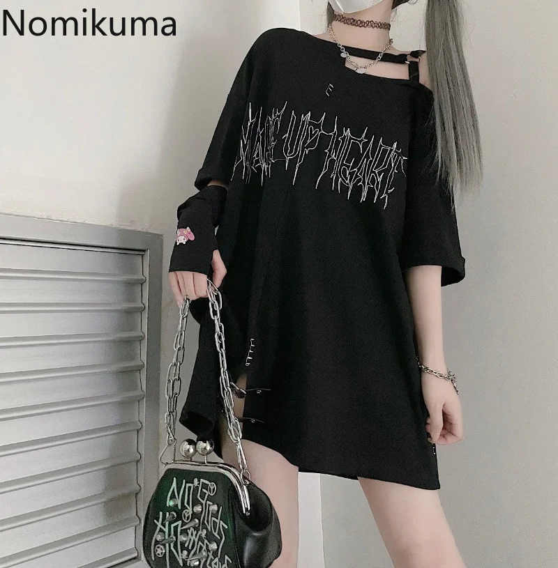 Oversized Tops Harajuku Tshirts Summer Y2k Off Shoulder Japanese T Shirt Women