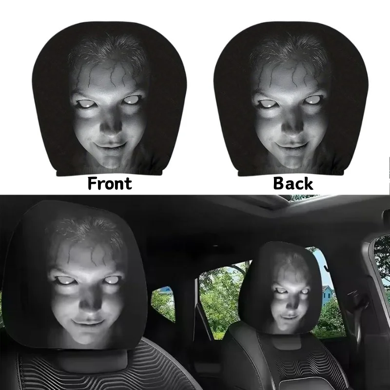 2/4PCS Car Printed Headrest White Face Black Skull Universal Car Seat Headrest Cover For Car Truck SUV Auto Halloween Gift