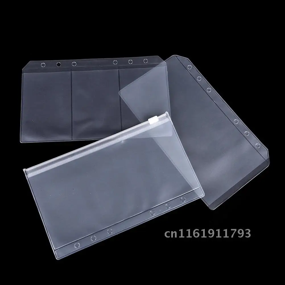 1pc A5/A6 Transparent PVC Zip Lock Envelope for 6 Holes Binder Pocket Refill Stationery Organiser