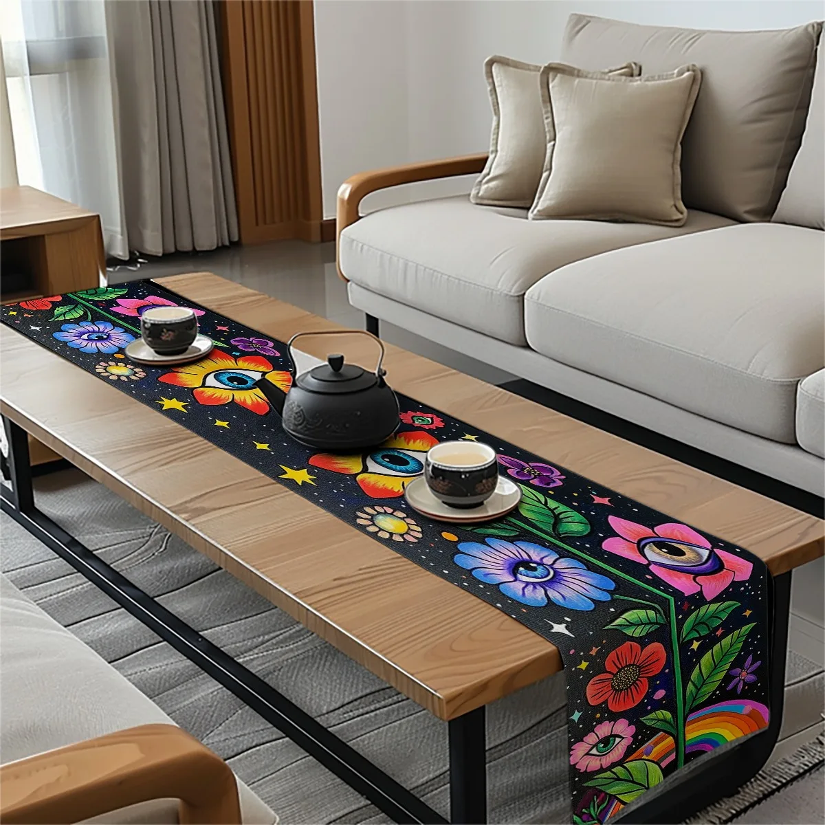 decoration table runner Floral Eyes & Starry Psychedelic Style Table Flag TV cabinet,kitchen restaurant,festival party gift long