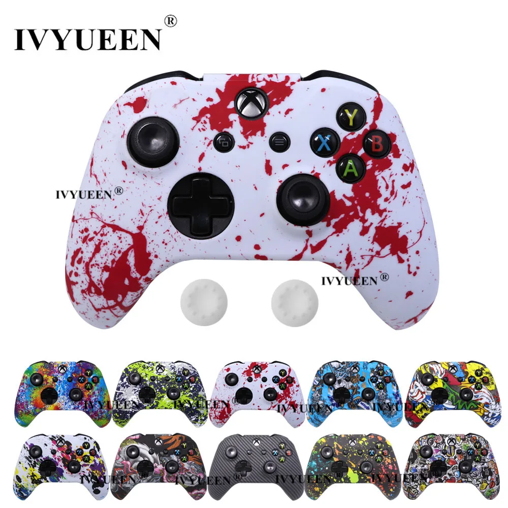 IVYUEEN Water Transfer Printing Camo Silicone Cover Skin for Xbox One X S Controller Protector Case with Joystick Thumb Grips