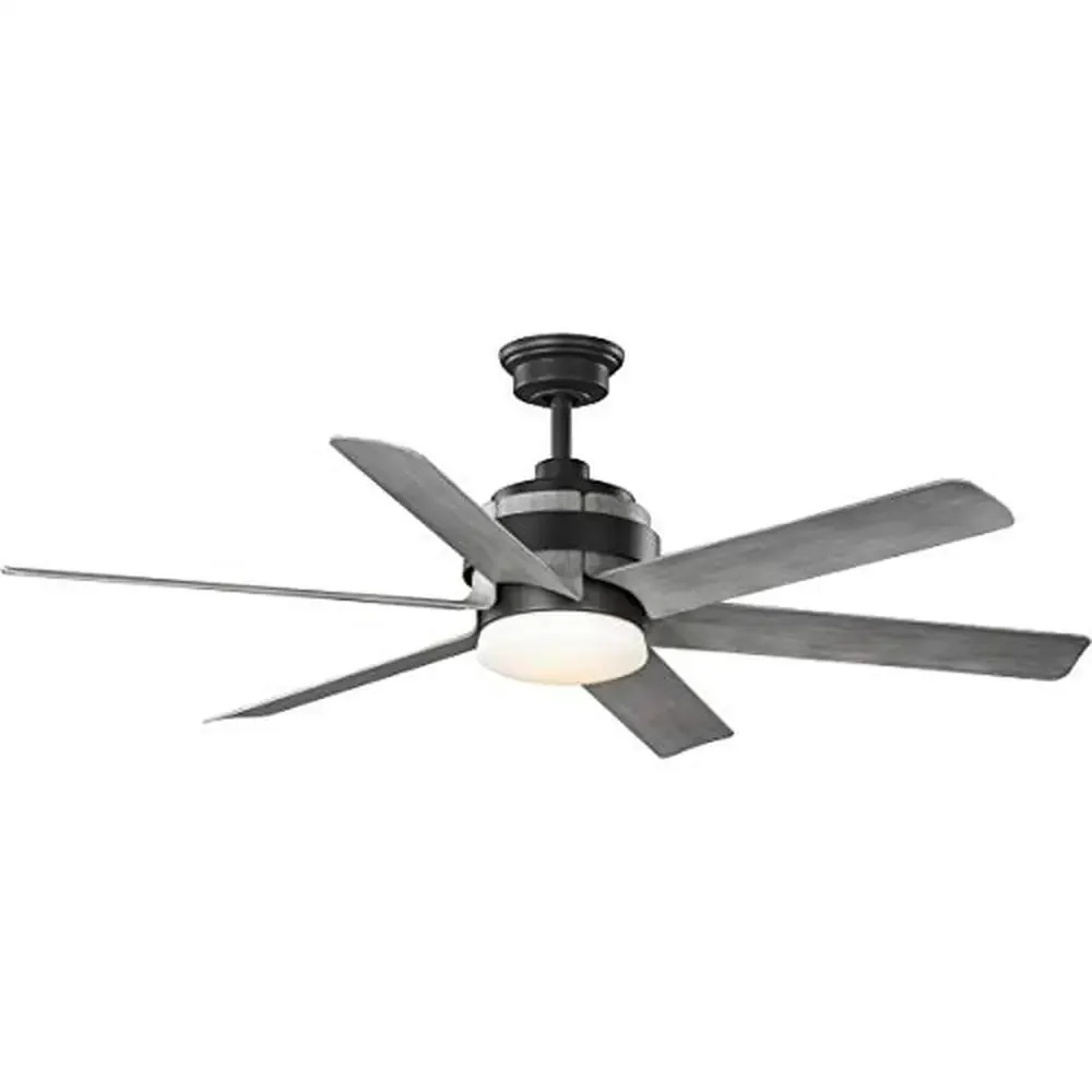 Urban Industrial Ceiling Fan Grey Weathered Wood DC Motor LED 56-Inch 6-Blade Remote Control Modern Style High Lumens Bulb