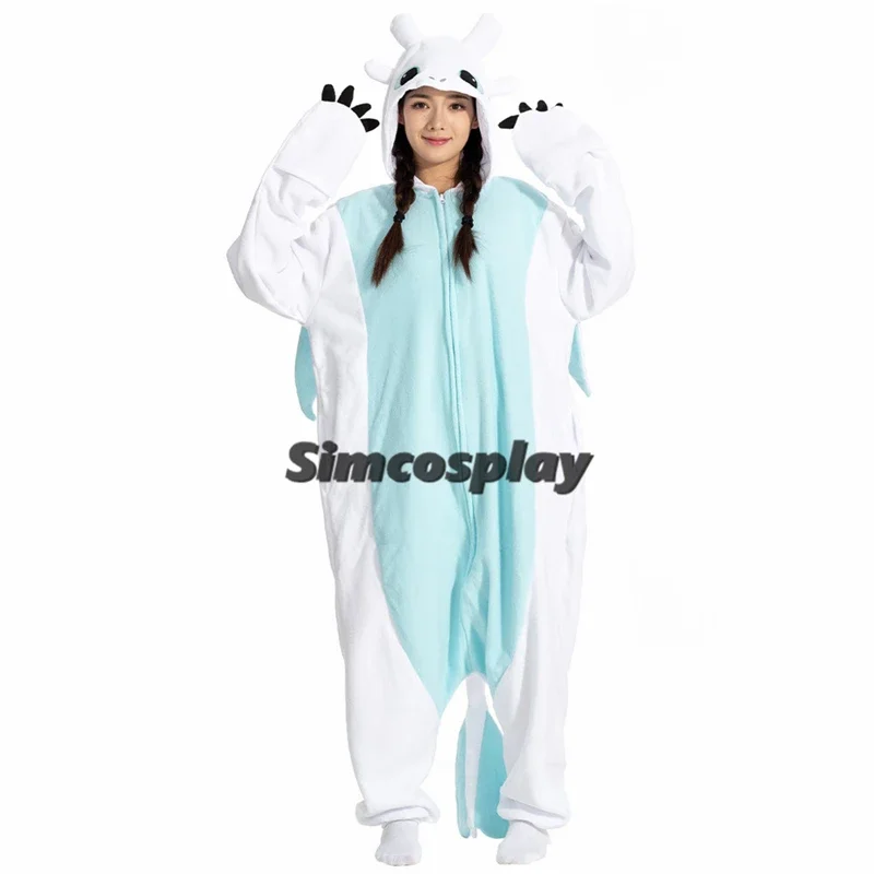 Pijamas Kigurumis de dibujos animados de animales negros para niños, pijamas blancos para mujeres y hombres adultos, disfraz de fiesta de Halloween,