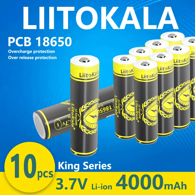 10pcs LiitoKala KING4000-PCB 18650 แบตเตอรี่ 3.7V 4000mAh แบตเตอรี่ลิเธียม PCB เหมาะสําหรับไฟฉาย