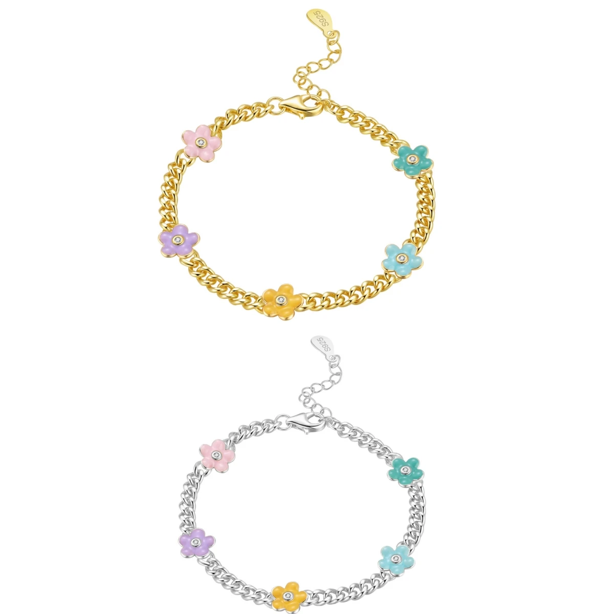 CYCUFF S925 Sterling Silber Brillantes Blumenarmband Kettenglieder Damenarmband Schmuck Party Trendige Jubiläumsgeschenke