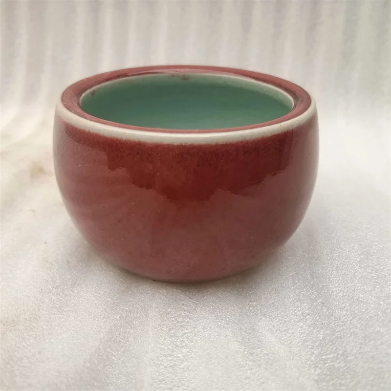 Chinese Old Porcelain Single color red glazed small vat  Decorative Antique Porcelain Collectible for Home Decor