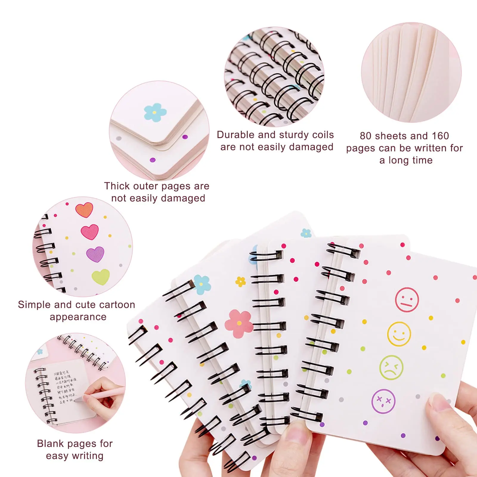 12 Pcs Little Flower Rollover Coil Book Student Mini Portable Loose-leaf Notebook Notepad A7 Pocket Book