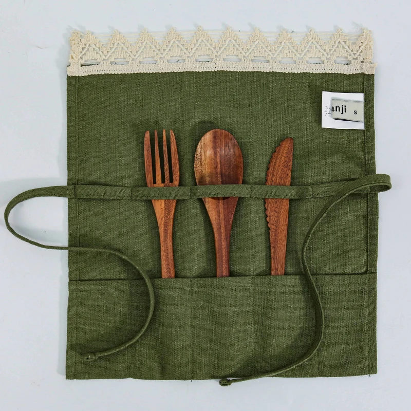 4pcs Vintage Print Tableware Bag Portable Linen Polyester Chopstick Spoon Knife Forks Storage Bag Cutlery Pouch 328676HYR