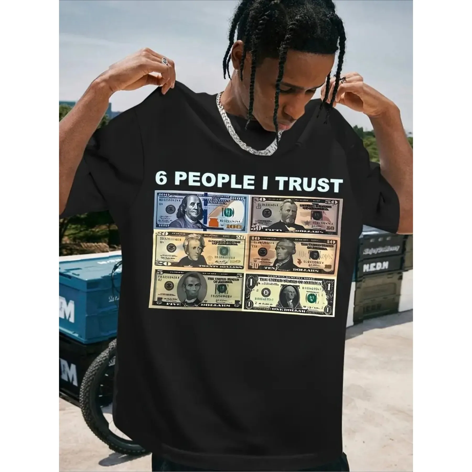 Camiseta con estampado de dinero para hombre, camiseta holgada de algodón de manga corta, camiseta informal retro con diseño de billete de dólar
