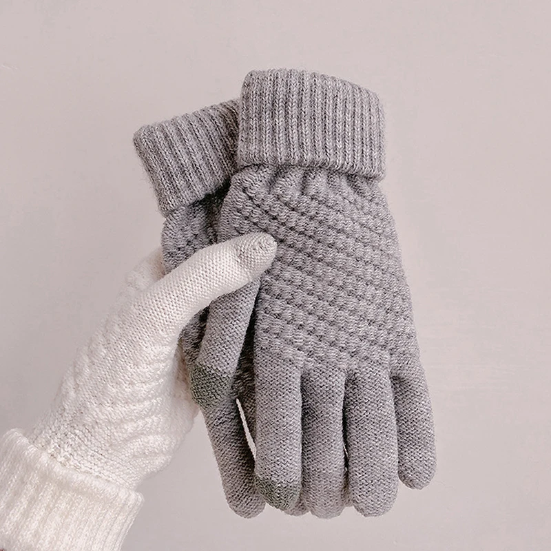 Strickhandschuhe für Damen, Thermo-Fleece-gefüttert, doppellagig, Reiten, Touchscreen, Winter, warm, Plüsch, kaltes Wetter, winddicht, alles passend