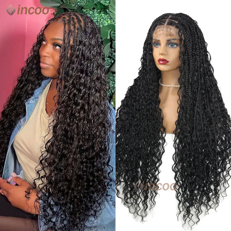 Bohemian peruca sintética com frente de renda para as mulheres, 360 tranças, deusa, locs, com cabelo do bebê, laço cheio, ombre