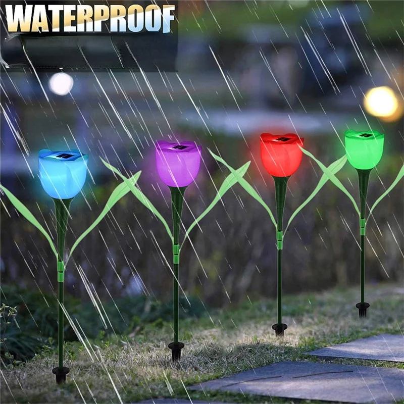 

Hot Sale Outdoor Garden LED Solar Powered Light Landscape Home Waterproof Tulip Night Flower Yard Lawn Lamp