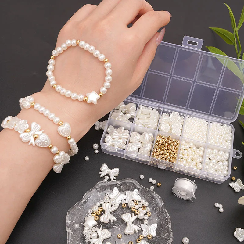 800pcs Imitation Pearls Loose Beads Set Box for DIY Bracelets Necklaces Mobile Phone Chains Decorations Jewelry Making Supplies
