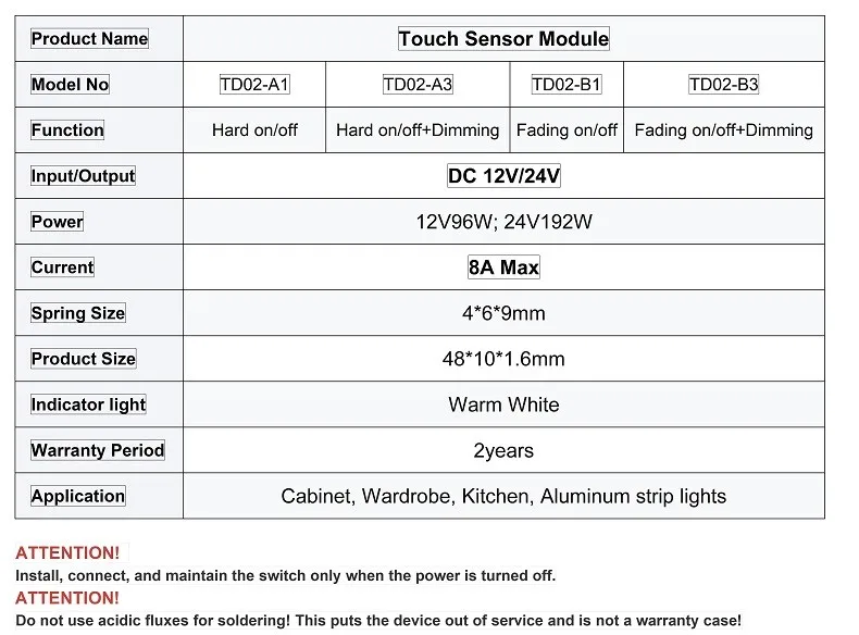 Hochempfindlicher LED-Licht-Touchsensor DC12V 24V 8A Geeignet für Schrank Garderobe Hochleistungs-LED-Licht-Touchschalter – Detail 2