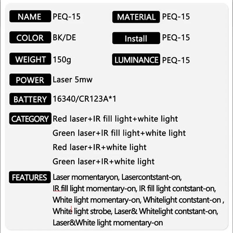 Element PEQ15 Laser-Indikator PEQ 15 Laser-Box M600C Taschenlampe Doppelsteuerung Rat Tail M300 Taktische Taschenlampe – Detail 2