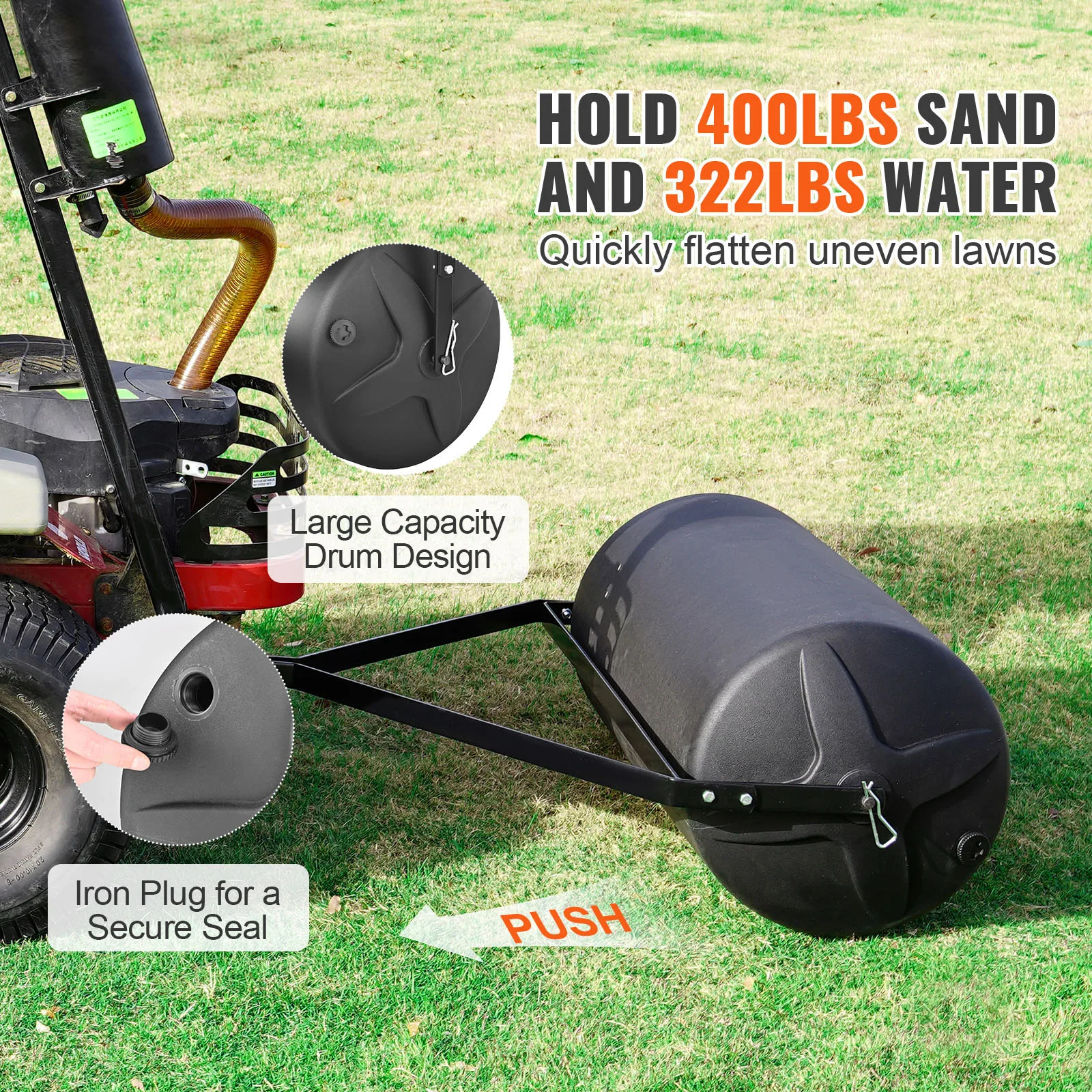 Sand/Water Filled Yard Roller LLDPE Drum and Steel Frame Sod Roller with Easy-turn Plug