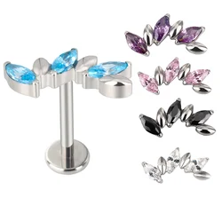 ASTM F136 Titanium EAR PIERC 3 CZ Marquise Alternate Top Ear Rings Cartilage Tragus Earrings Lip Stud Thread Piercing Jewelry