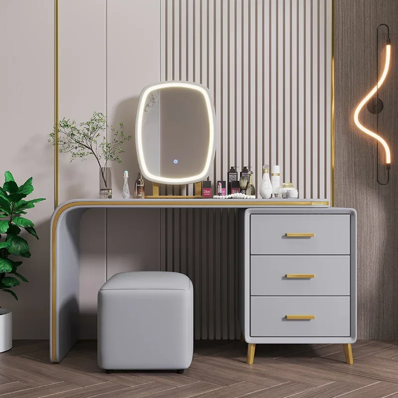 Light luxury dresser bedroom modern simple small apartment storage cabinet integrated rock slab surface ins net red leather
