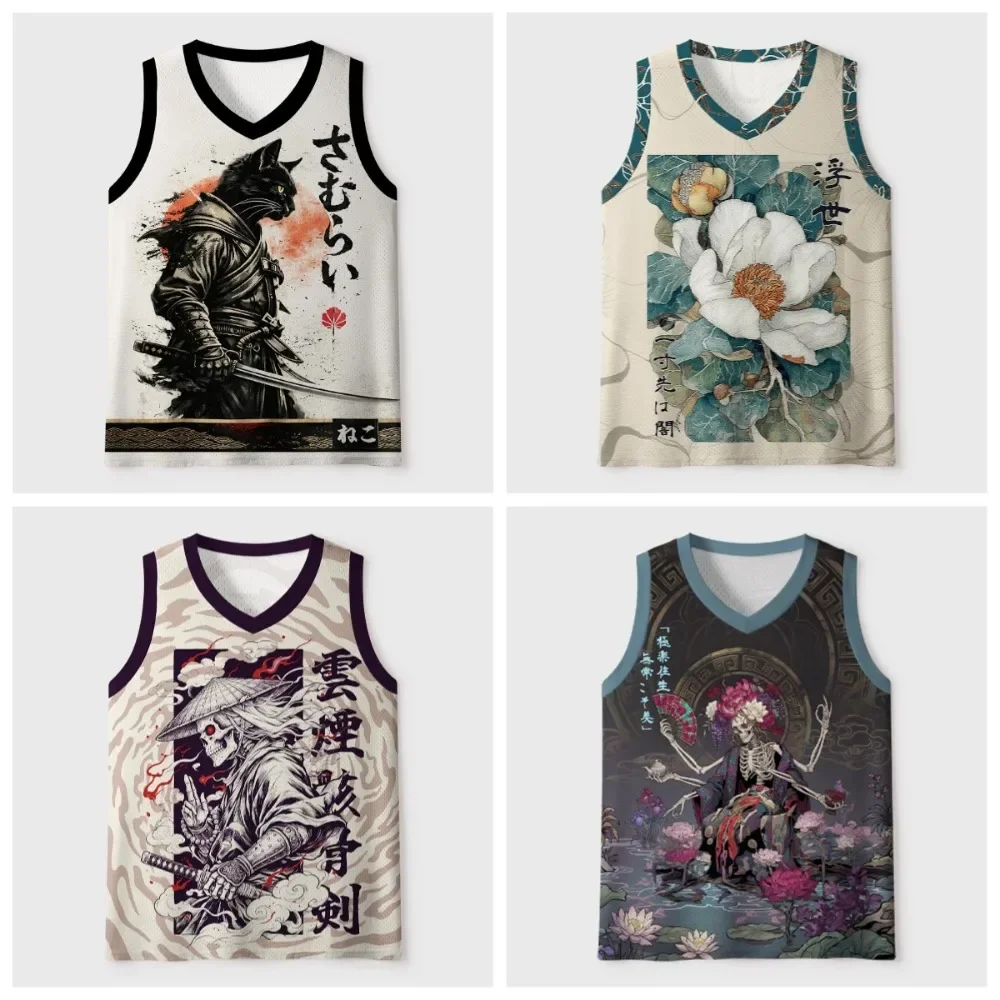 Retro White Peony Pattern 3D Print Men's V-Neck Breathable Tank Top - Y2K Style Casual Trendy Home and Outdoor Sports Large Size