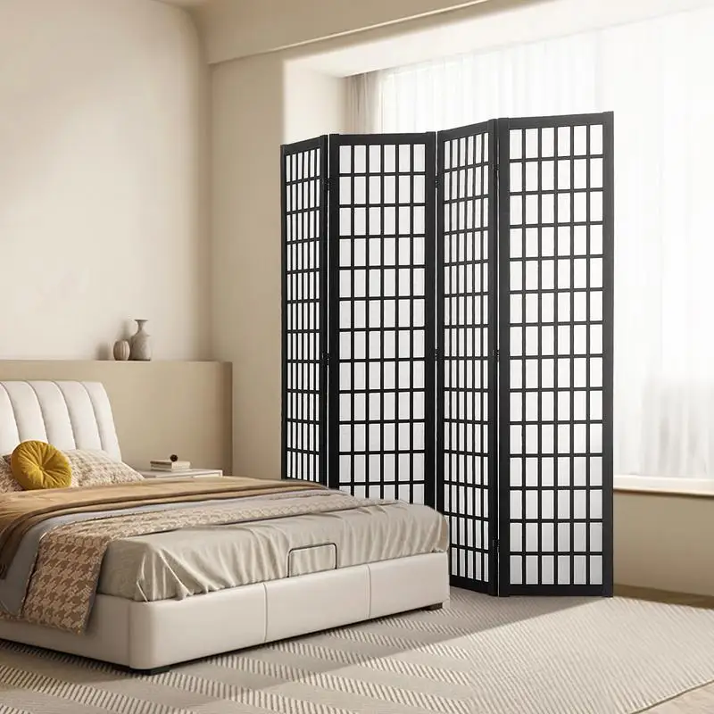 Japanischer Raumteiler mit 4 Paneelen, Faltbarer Holz-Raumtrenner, Sichtschutz, für Raumtrennung in Haus, Büro, Restaurant und Schlafzimmer, Schwarz