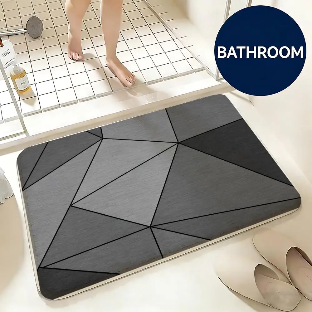 Grey Geometric Floor Mat Non-Slip Absorbent Doormat Bathroom Bedroom Home Decor Rug