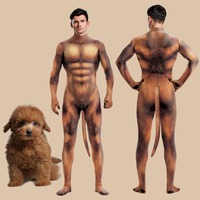 Teddy Dog Cosplay Costume with Tail Animal Furry 3D Print Animal Costume Brown Full Bodysuits Carnival Crotch Zipper Zentai