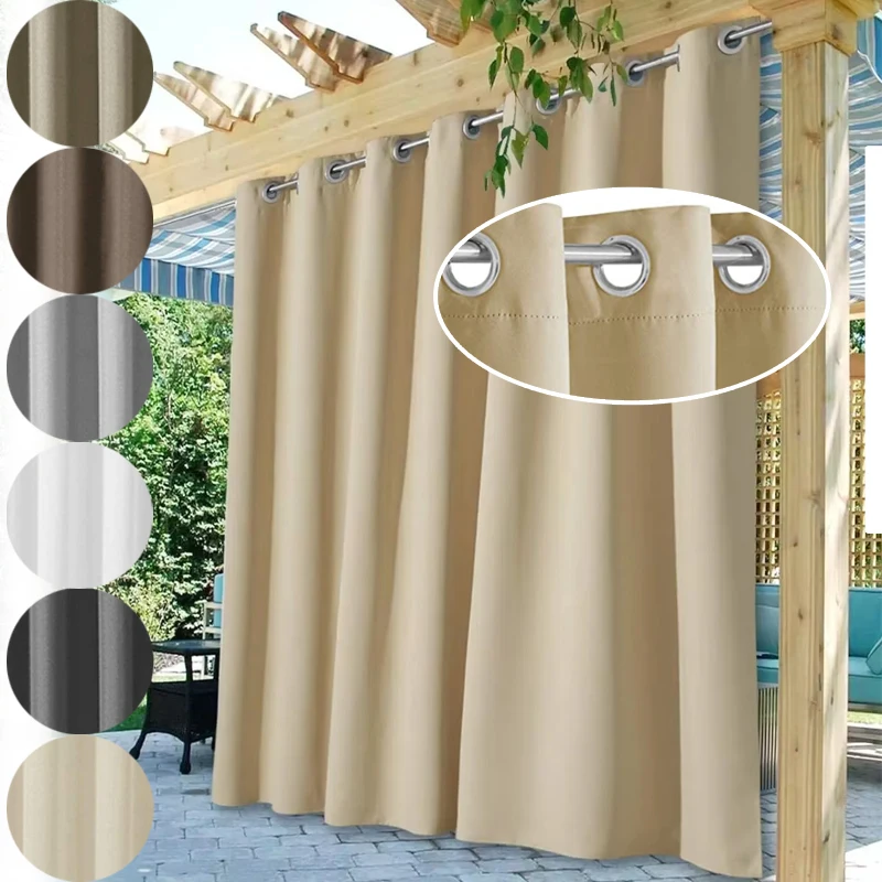 

1/2PCS Outdoor Waterproof UV Resistant Privacy Drapes Sun Blocking Curtains for Patio Porch Pergola Terrace No Punching Required