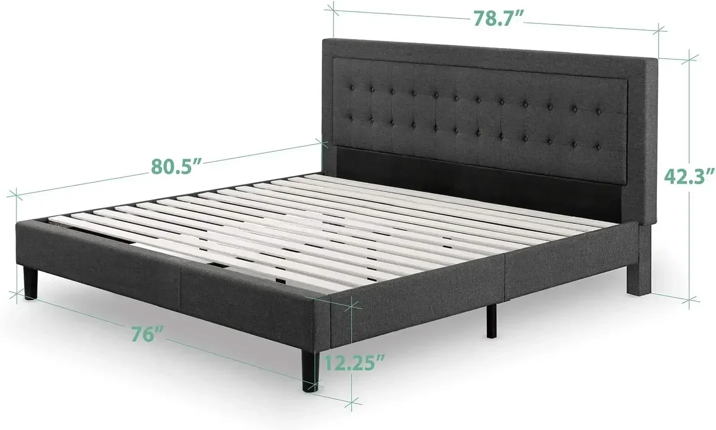 Upholstered Platform Bed Frame, Mattress Foundation, Wood Slat Support, No Box Spring Needed, Easy Assembly, King