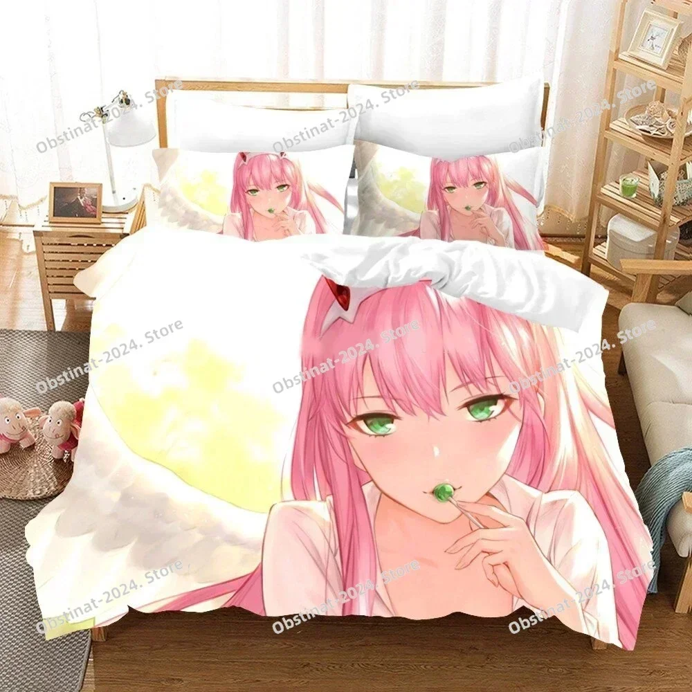 Anime Darling in the Franxx 02 Zero Two Bedding Set Print single Comforter Duvet Cover Pillow Case 3 Pieces Sets Kids Adult Size