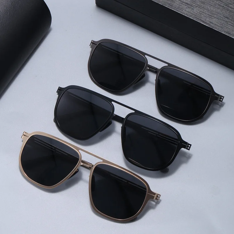 

Titanium Double Bridge Polarized Sunglasses - Screwless Lightweight XL Frame for Driving