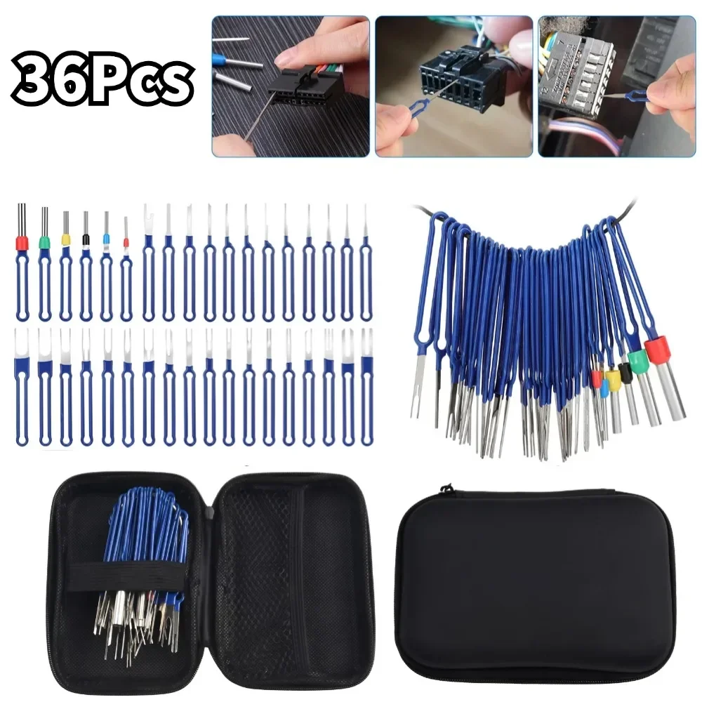 

18/36Pcs Terminal Removal Tool Kit Depinning Tool Electrical Connector Pin Removal Car Optional Wire Terminal Removal Tools