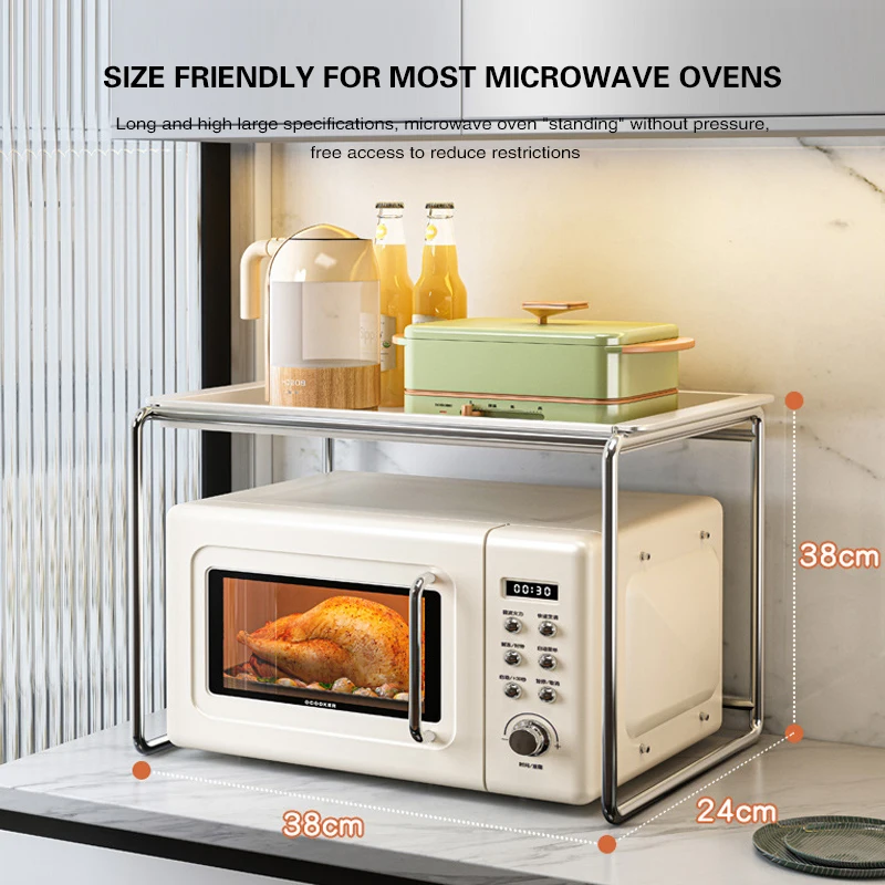 

2Layers Kitchen Metal Microwave Shelving Countertop Spice Bottle Water Cup Cutlery Organizer Oven Rice Cooker Storage Rack