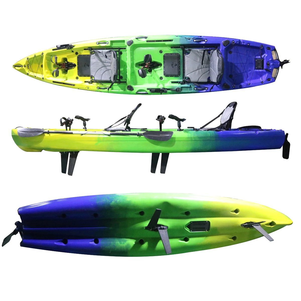 

2023 Factory Wholesale 2 Person tandem Pedal Drive Fishing Kayak with Rudder