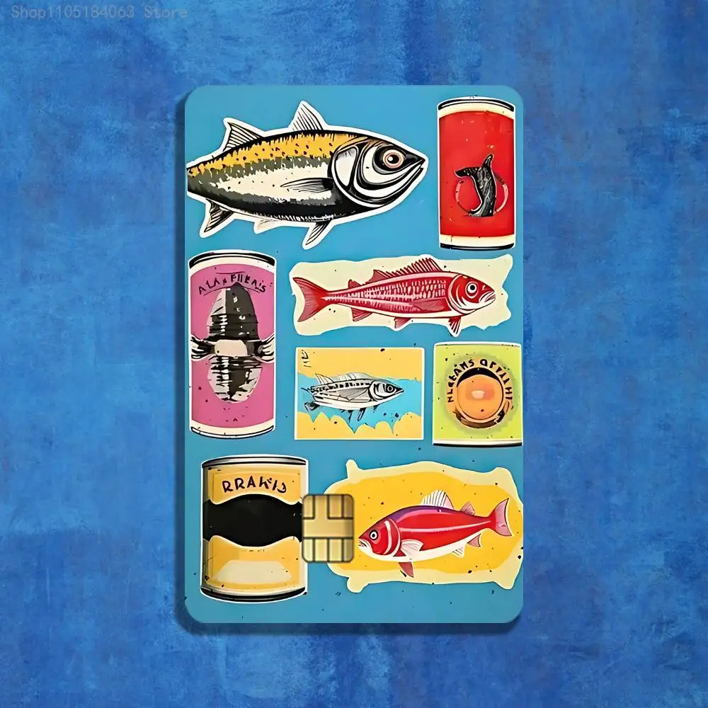الملونة السردين جراد البحر الأسماك الجلد HD ملصقات بطاقة الألعاب صائق مقاومة للخدش لبطاقة الخصم الائتمان رقاقة صغيرة كبيرة